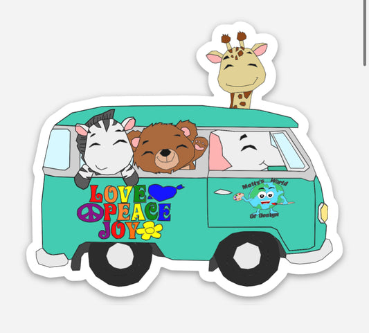 2” animal friends in van waterproof sticker
